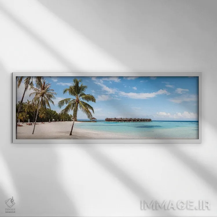 تابلو دکوراتیو Maldives,ساحل با درختان نخل، مالدیو اثر ماتئو کولومبو - نمای قابدار سفید