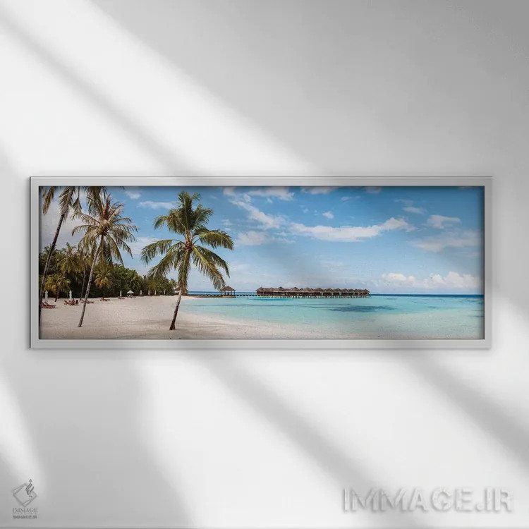 تابلو دکوراتیو Maldives,ساحل با درختان نخل، مالدیو اثر ماتئو کولومبو - نمای قابدار سفید