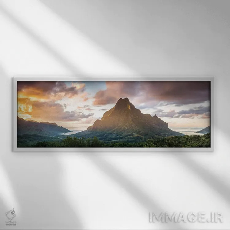 تابلو دکوراتیو Polynesia,پانورامای مورئا در غروب، پلی نزی اثر ماتئو کولومبو - نمای قابدار سفید