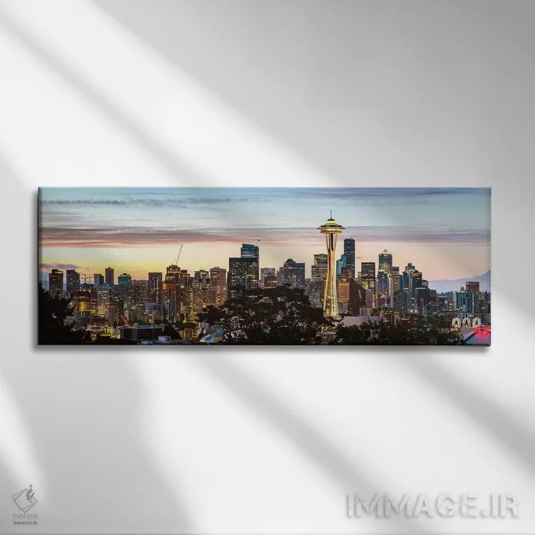 تابلو دکوراتیو پانورامای خط افق سیاتل اثر ماتئو کولومبو - نمای روبهرو روی دیوار