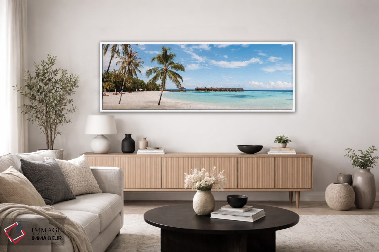 تابلو دکوراتیو Maldives,ساحل با درختان نخل، مالدیو اثر ماتئو کولومبو - D3W