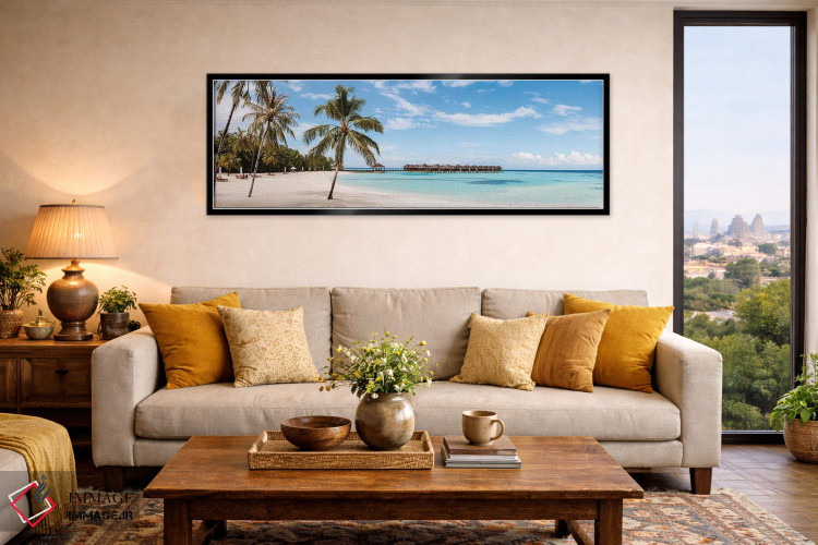 تابلو دکوراتیو Maldives,ساحل با درختان نخل، مالدیو اثر ماتئو کولومبو - D6B