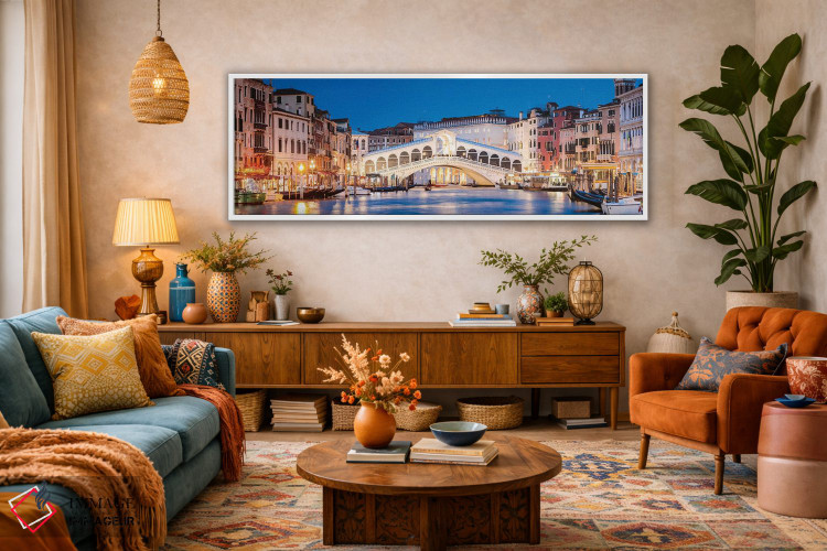 تابلو دکوراتیو Venice,پل ریالتو در شب، ونیز اثر ماتئو کولومبو - D1W