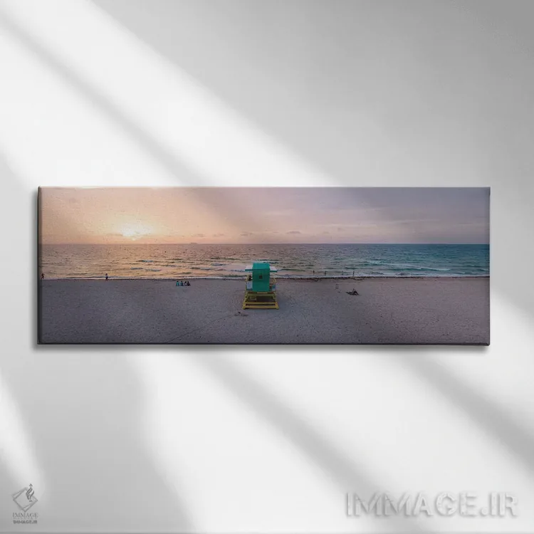 تابلو دکوراتیو طلوع خورشید پانوراما بر ساحل میامی اثر ماتئو کولومبو - نمای روبهرو روی دیوار