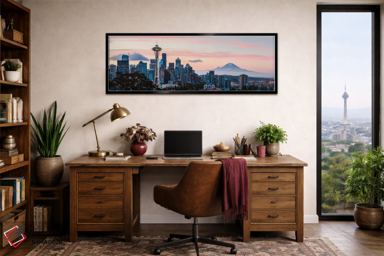 تابلو دکوراتیو منظره شهر سیاتل و کوه رینیر اثر ماتئو کولومبو - D2B