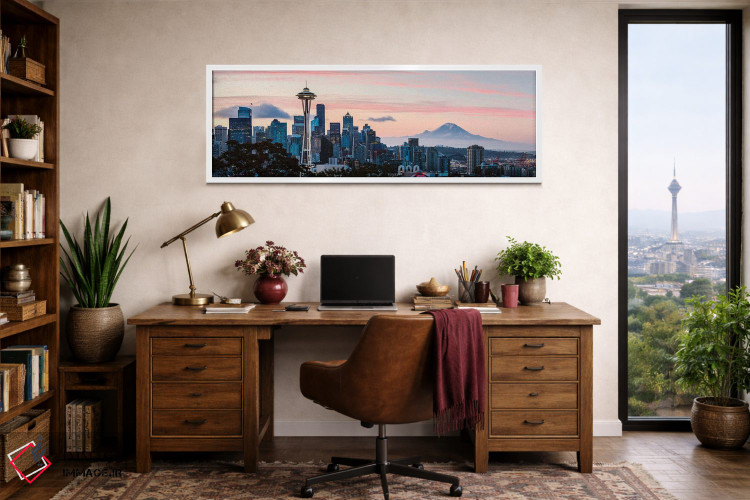 تابلو دکوراتیو منظره شهر سیاتل و کوه رینیر اثر ماتئو کولومبو - D1W