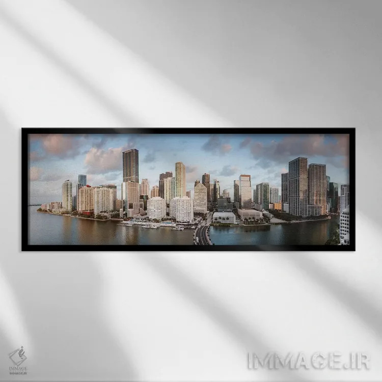 تابلو دکوراتیو مرکز شهر میامی هنگام طلوع خورشید اثر ماتئو کولومبو - نمای قابدار مشکی