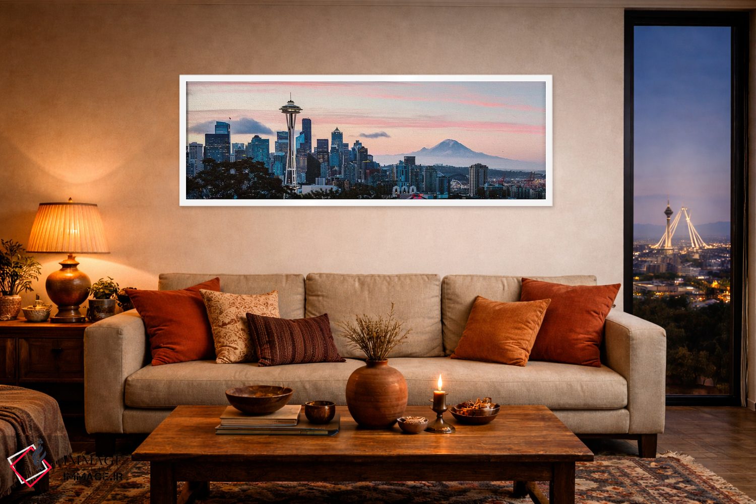 تابلو دکوراتیو منظره شهر سیاتل و کوه رینیر اثر ماتئو کولومبو - D4W