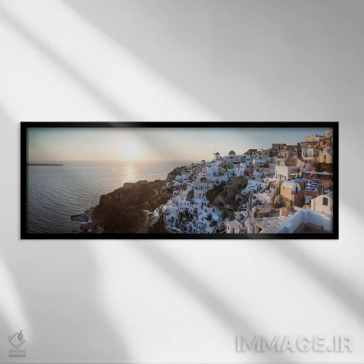 تابلو دکوراتیو غروب بر سانتورینی III اثر ماتئو کولومبو - نمای قابدار مشکی