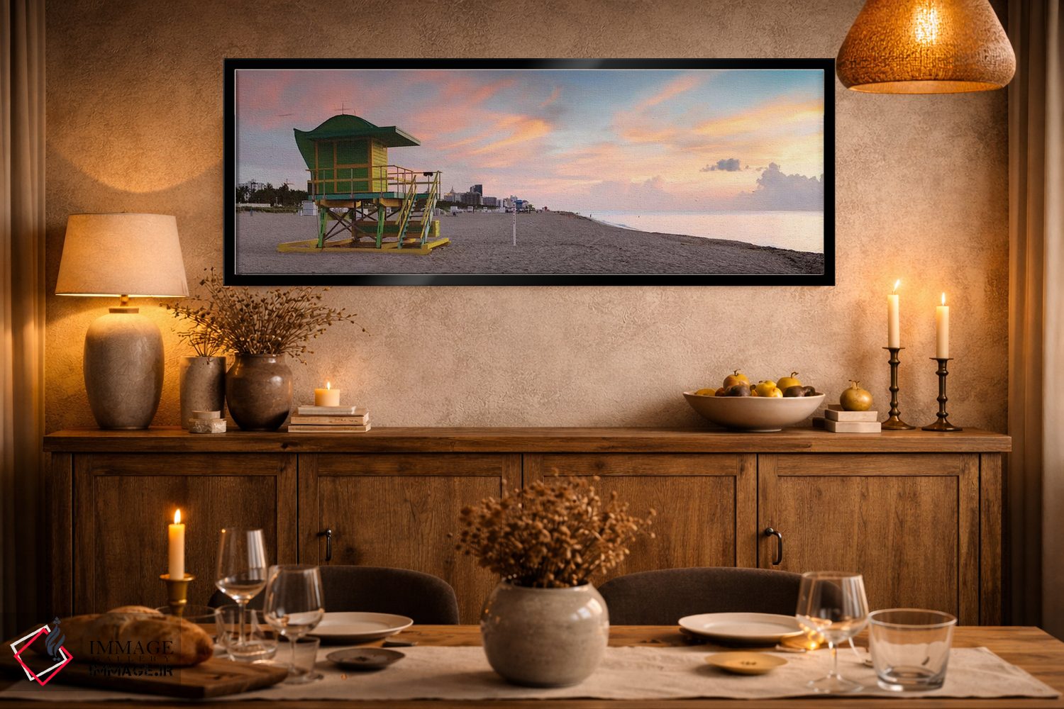 تابلو دکوراتیو طلوع خورشید ساحل میامی اثر ماتئو کولومبو - D2B