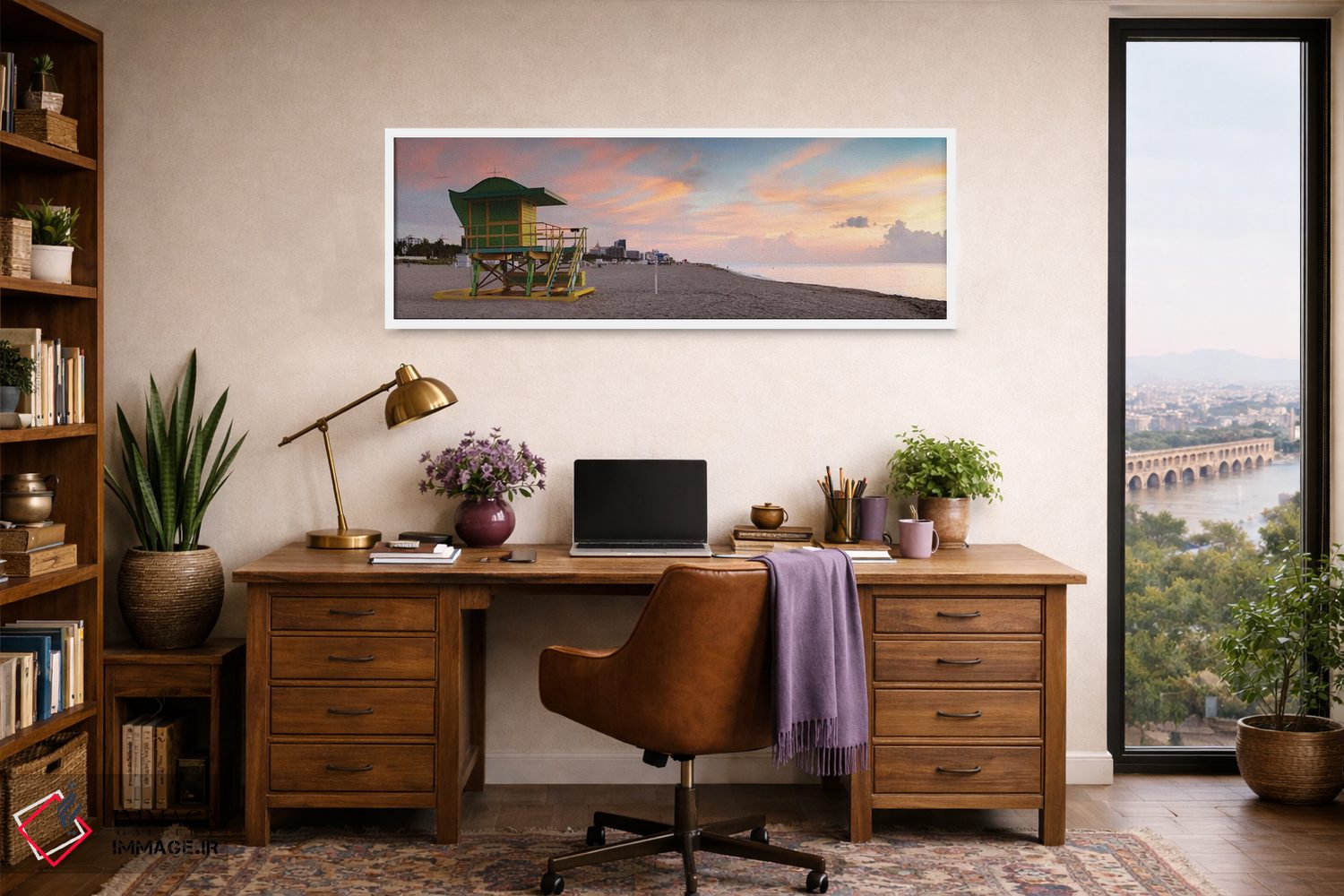 تابلو دکوراتیو طلوع خورشید ساحل میامی اثر ماتئو کولومبو - D1W