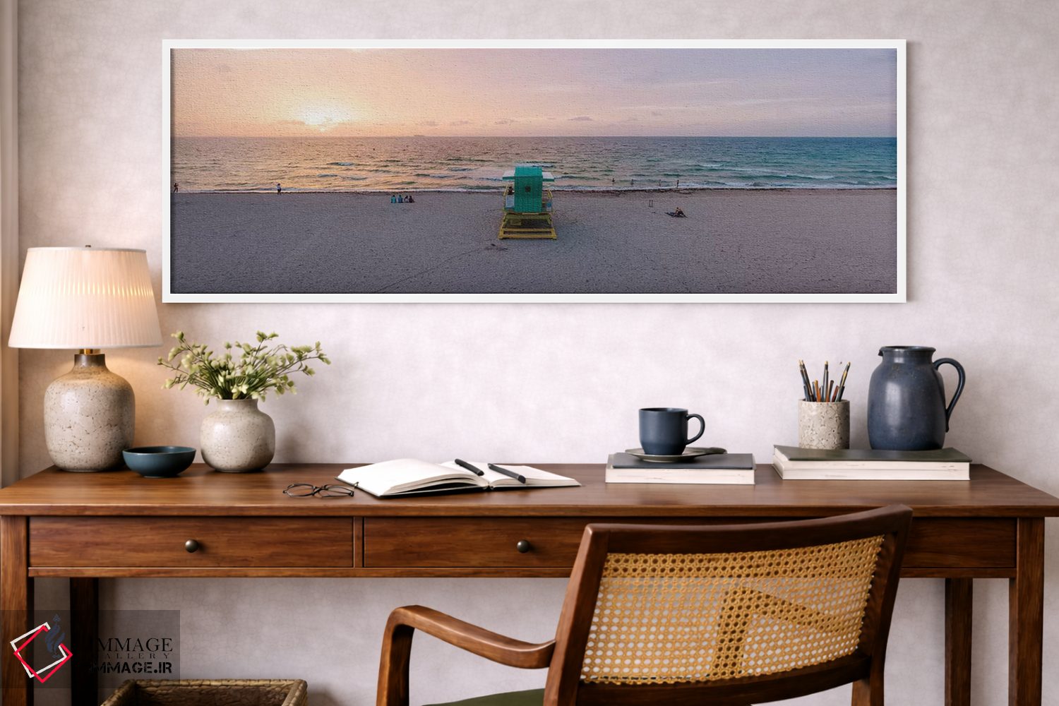 تابلو دکوراتیو طلوع خورشید پانوراما بر ساحل میامی اثر ماتئو کولومبو - D1W