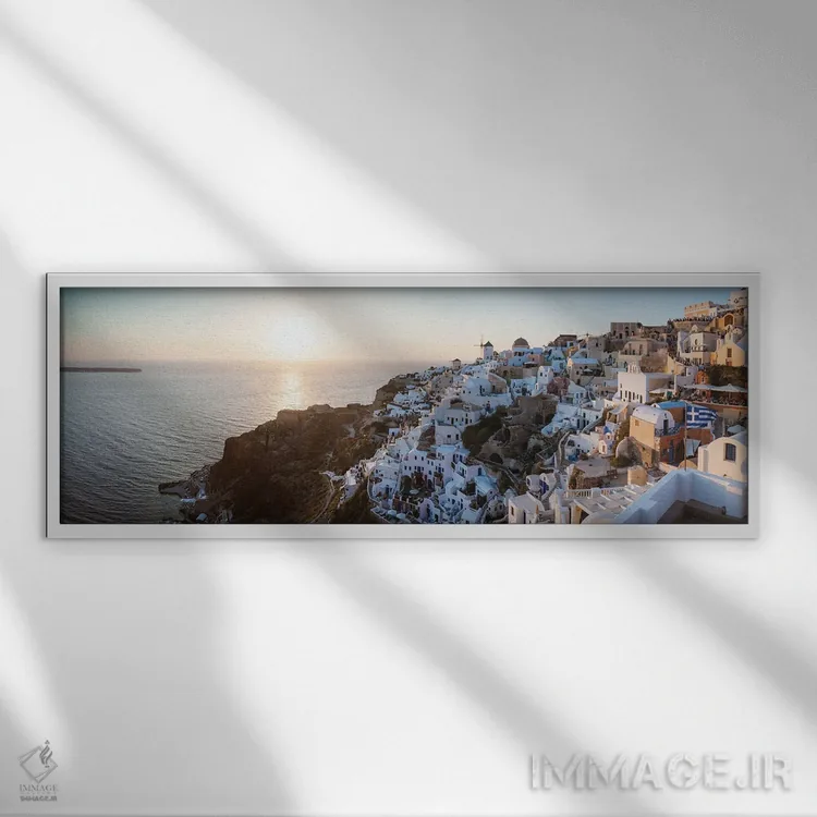 تابلو دکوراتیو غروب بر سانتورینی III اثر ماتئو کولومبو - نمای قابدار سفید