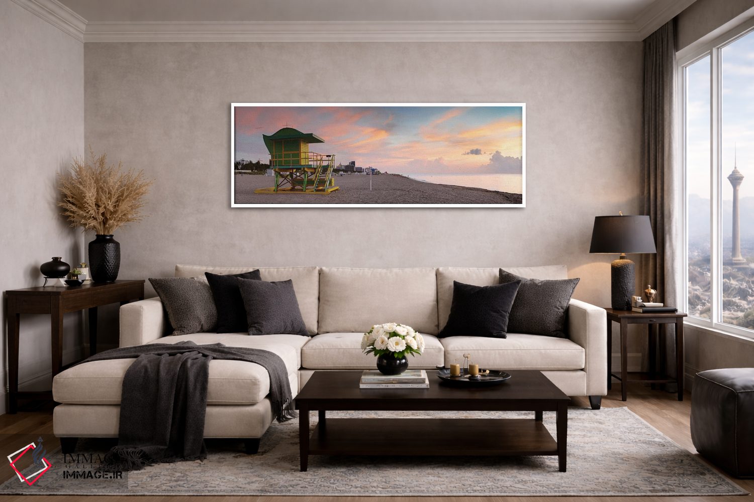 تابلو دکوراتیو طلوع خورشید ساحل میامی اثر ماتئو کولومبو - D4W