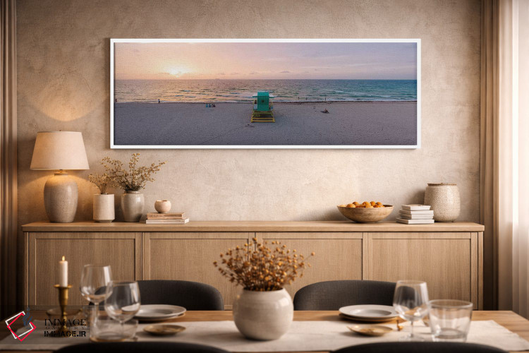 تابلو دکوراتیو طلوع خورشید پانوراما بر ساحل میامی اثر ماتئو کولومبو - D3W