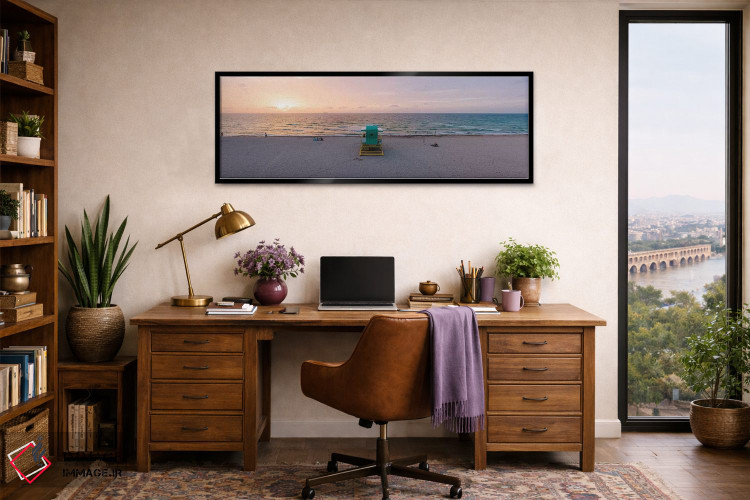 تابلو دکوراتیو طلوع خورشید پانوراما بر ساحل میامی اثر ماتئو کولومبو - D4B