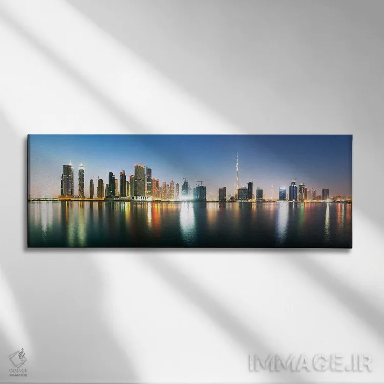 تابلو دکوراتیو نمای پانورامای خط افق دبی اثر ماتئو کولومبو - نمای روبهرو روی دیوار