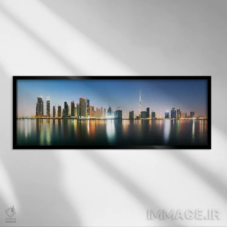 تابلو دکوراتیو نمای پانورامای خط افق دبی اثر ماتئو کولومبو - نمای قابدار مشکی