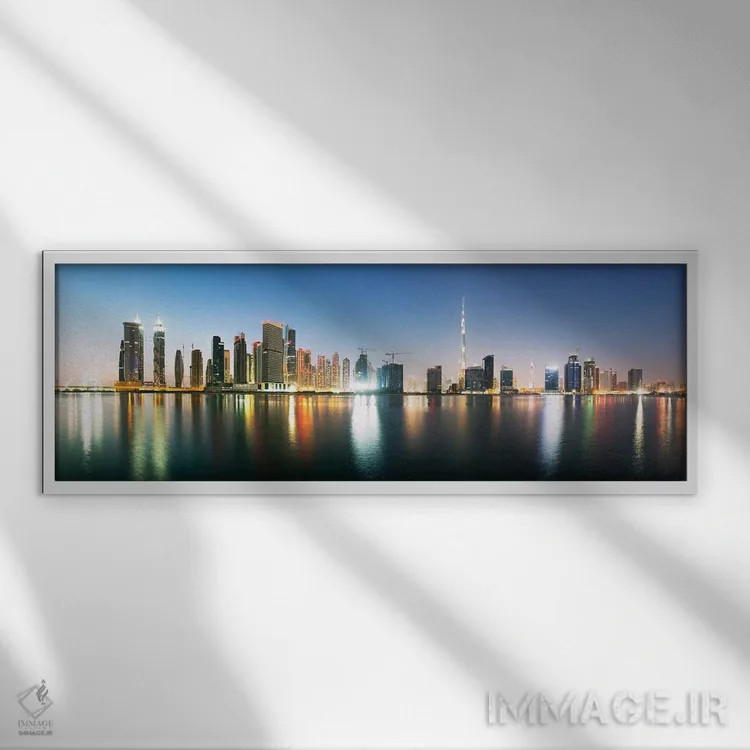 تابلو دکوراتیو نمای پانورامای خط افق دبی اثر ماتئو کولومبو - نمای قابدار سفید