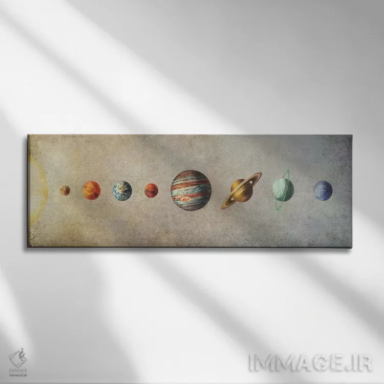 تابلو دکوراتیو منظومه شمسی اثر تری فن - نمای روبهرو روی دیوار