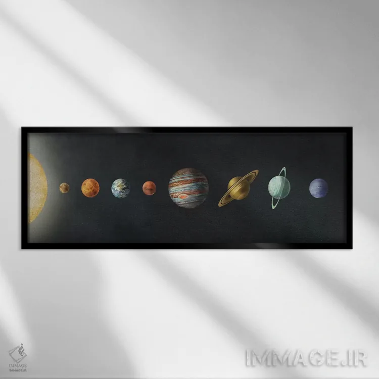 تابلو دکوراتیو منظومه شمسی مشکی اثر تری فن - نمای قابدار مشکی