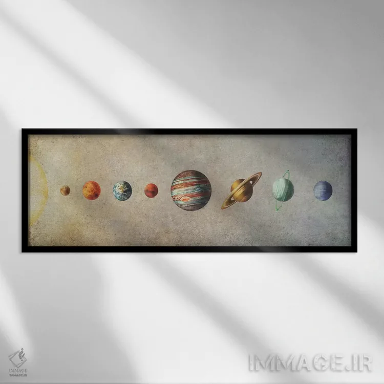 تابلو دکوراتیو منظومه شمسی اثر تری فن - نمای قابدار مشکی