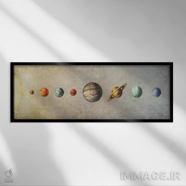 تابلو دکوراتیو منظومه شمسی اثر تری فن - نمای قابدار مشکی