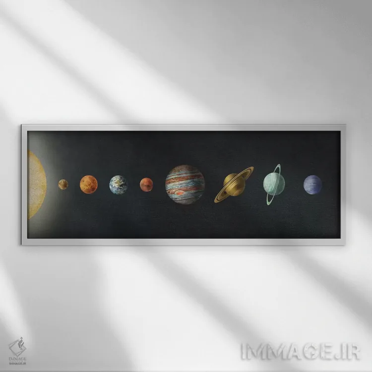 تابلو دکوراتیو منظومه شمسی مشکی اثر تری فن - نمای قابدار سفید