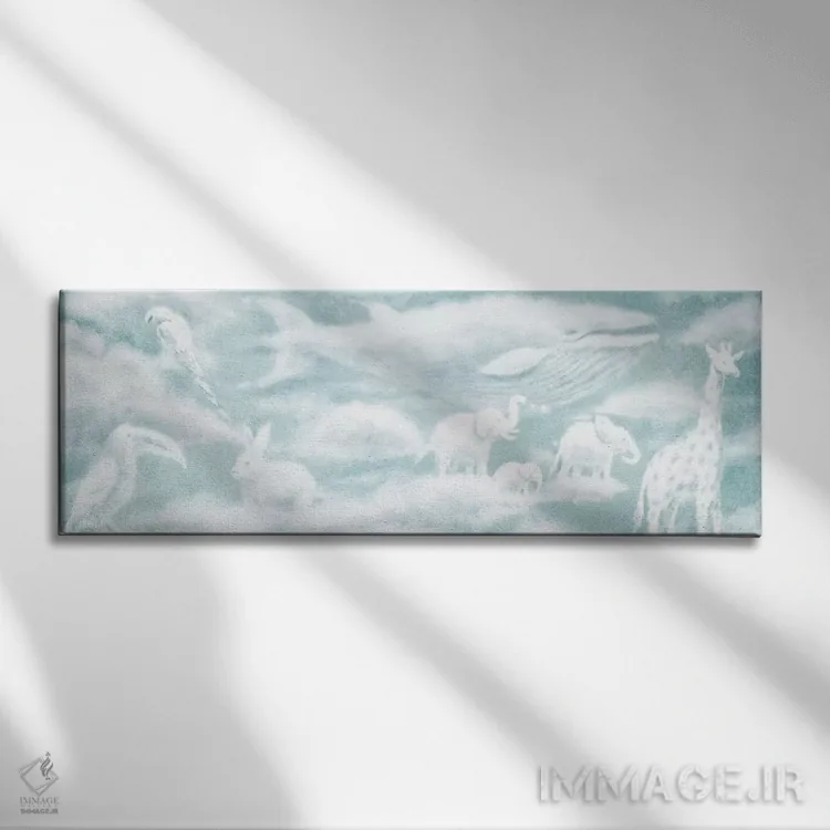 تابلو دکوراتیو آستر صحافی حیوانات ابری ۲ اثر تری فن - نمای روبهرو روی دیوار