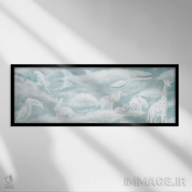 تابلو دکوراتیو آستر صحافی حیوانات ابری ۲ اثر تری فن - نمای قابدار مشکی