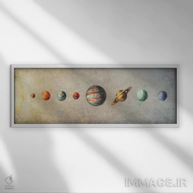 تابلو دکوراتیو منظومه شمسی اثر تری فن - نمای قابدار سفید