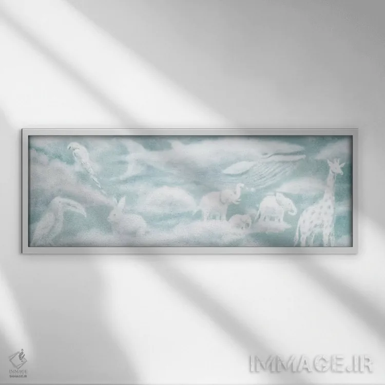 تابلو دکوراتیو آستر صحافی حیوانات ابری ۲ اثر تری فن - نمای قابدار سفید