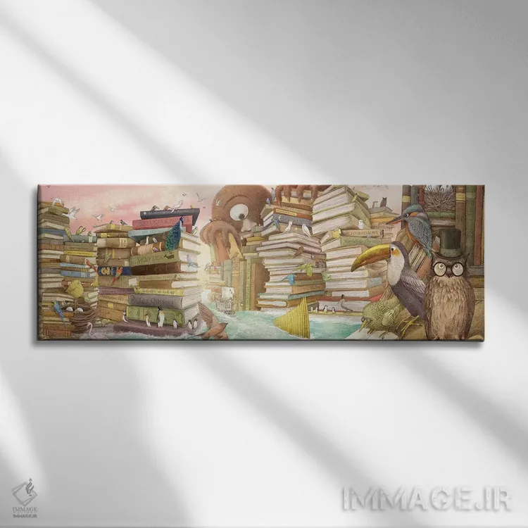 تابلو دکوراتیو جزایر کتابخانه اثر تری فن - نمای روبهرو روی دیوار