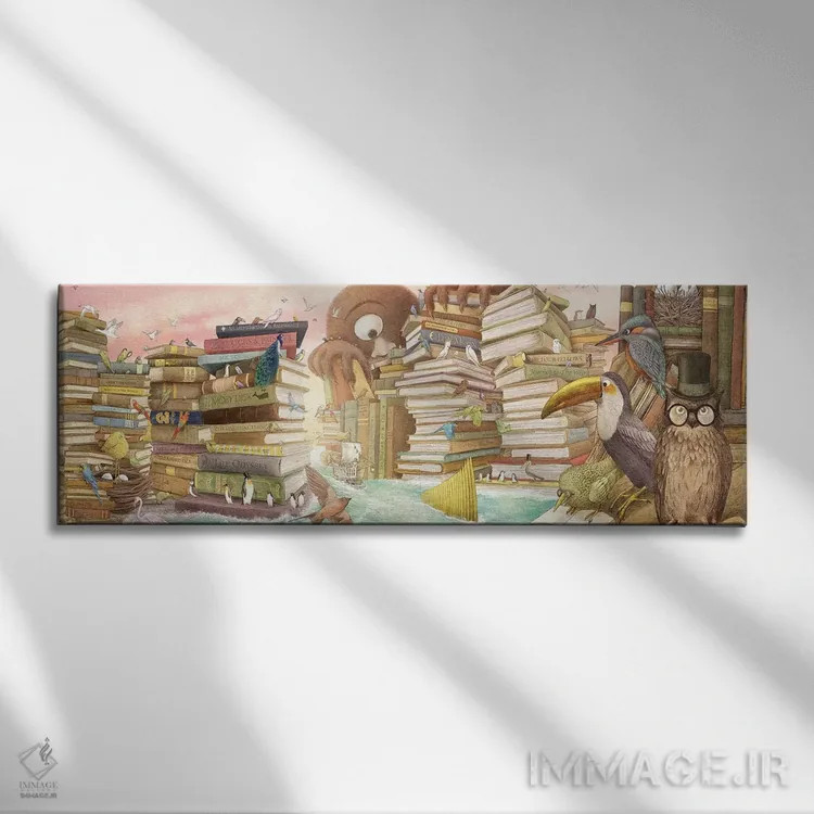 تابلو دکوراتیو جزایر کتابخانه اثر تری فن - نمای روبهرو روی دیوار