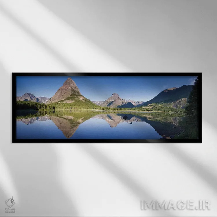 تابلو دکوراتیو کوه هایی که در دریاچه بازتاب یافته اند، پارک ملی یخچال، مونت… اثر تام نورینگ - نمای قابدار مشکی