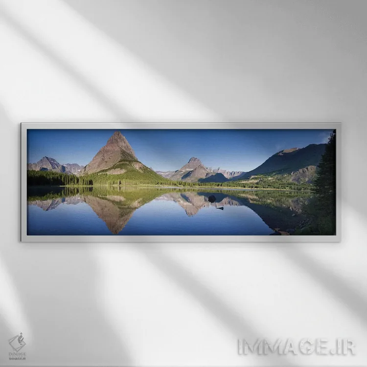 تابلو دکوراتیو کوه هایی که در دریاچه بازتاب یافته اند، پارک ملی یخچال، مونت… اثر تام نورینگ - نمای قابدار سفید