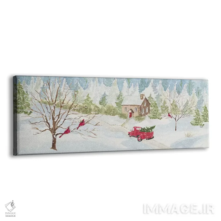 تابلو دکوراتیو کریسمس در روستا با کامیون قرمز اثر تارا رید - نمای پرسپکتیو محصول