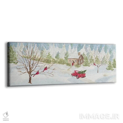 تابلو دکوراتیو کریسمس در روستا با کامیون قرمز اثر تارا رید - نمای پرسپکتیو محصول