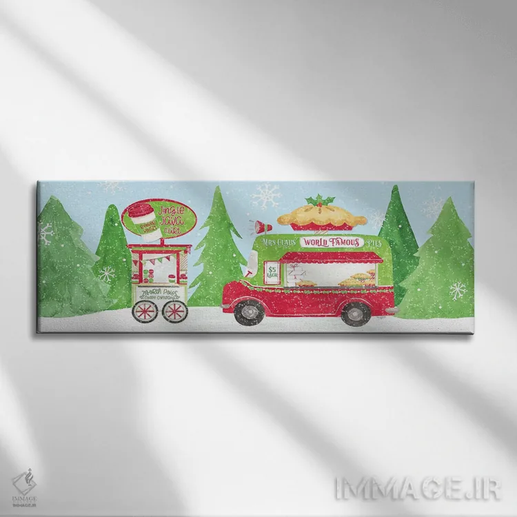 تابلو دکوراتیو کریسمس با گاری غذا یک اثر تارا رید - نمای روبهرو روی دیوار