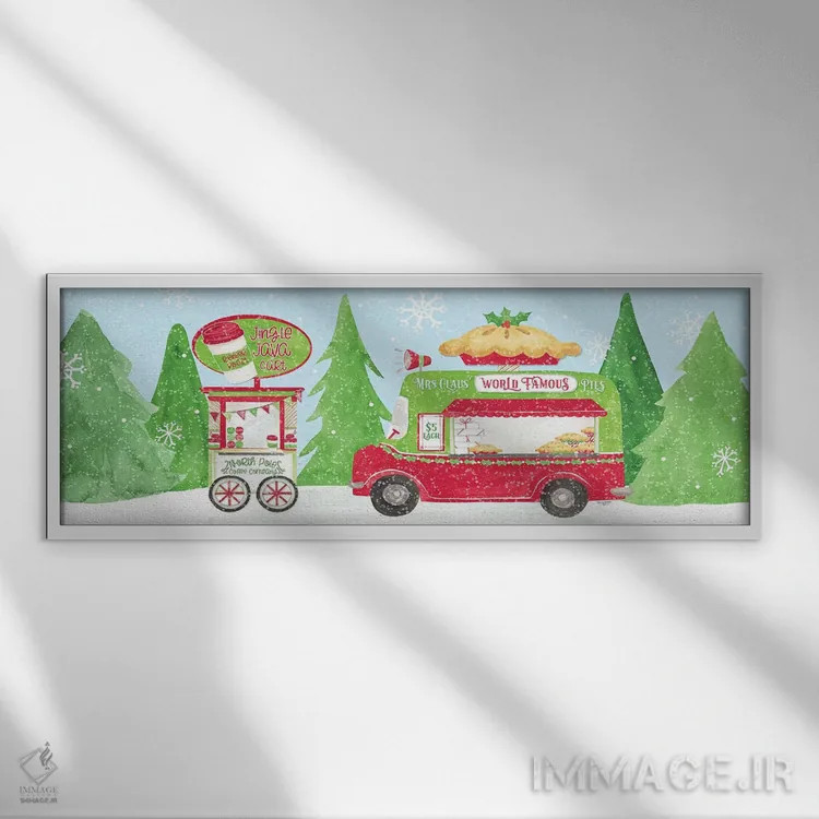 تابلو دکوراتیو کریسمس با گاری غذا یک اثر تارا رید - نمای قابدار سفید