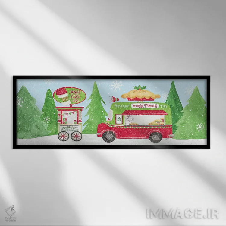 تابلو دکوراتیو کریسمس با گاری غذا یک اثر تارا رید - نمای قابدار مشکی