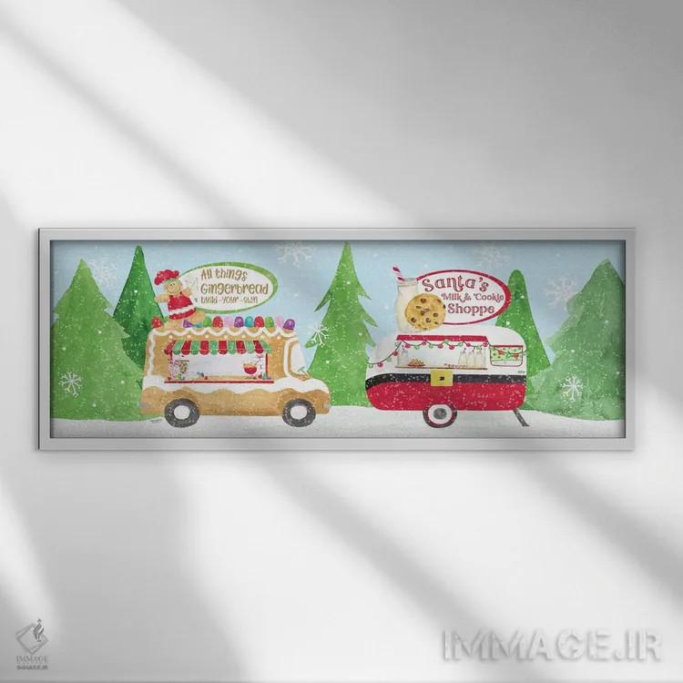 تابلو دکوراتیو کریسمس با گاری غذا دو اثر تارا رید - نمای قابدار سفید