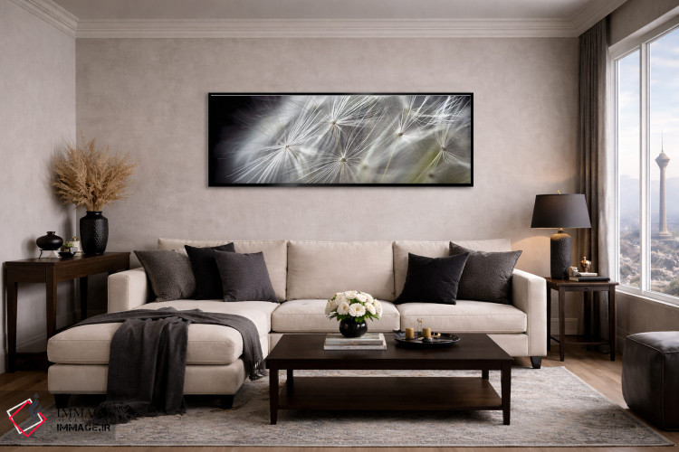 تابلو دکوراتیو نمای نزدیک قاصدک روی زمینه سیاه اثر تام کوارترمین - D5B