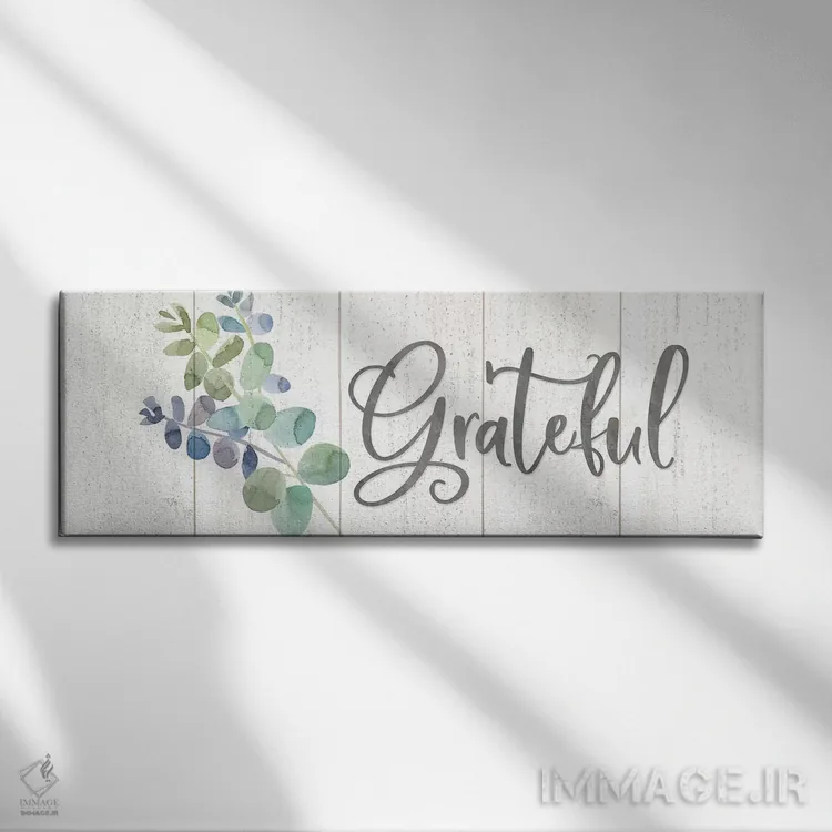 تابلو مدرن الهام طبیعی: تابلوی سپاسگزاری آبی اثر تارا رید - نمای روبهرو روی دیوار