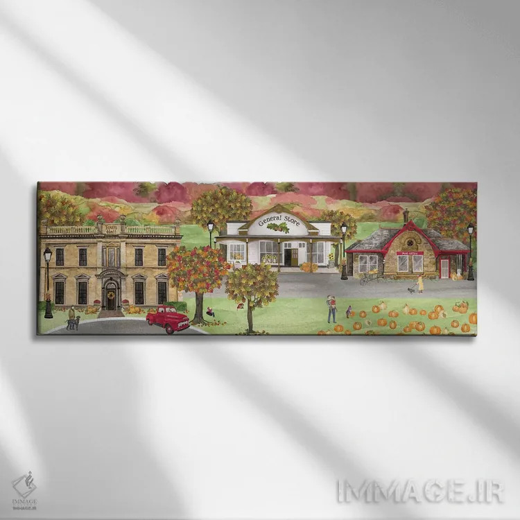 تابلوی دهکده برداشت محصول II اثر تارا رید - نمای روبهرو روی دیوار
