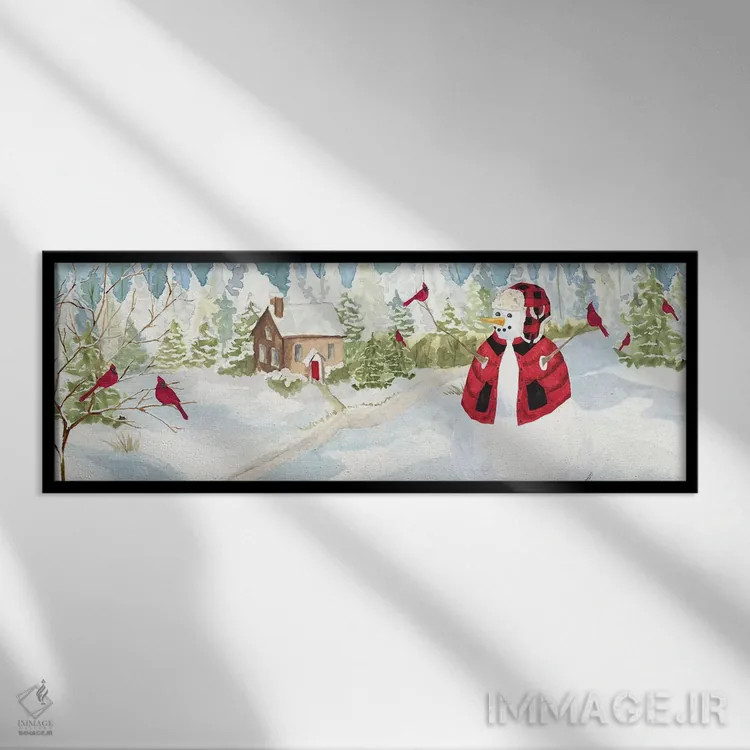 تابلوی آدم برفی کریسمس I اثر تارا رید - نمای قابدار مشکی