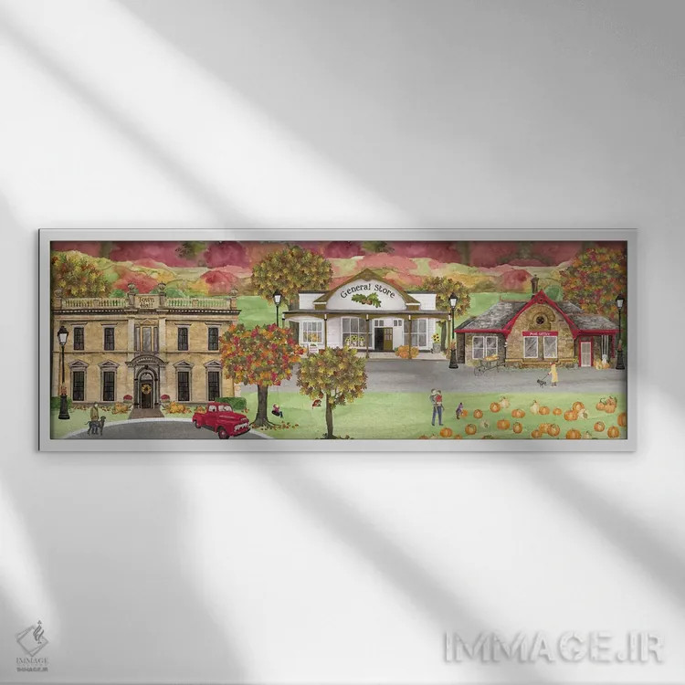 تابلوی دهکده برداشت محصول II اثر تارا رید - نمای قابدار سفید