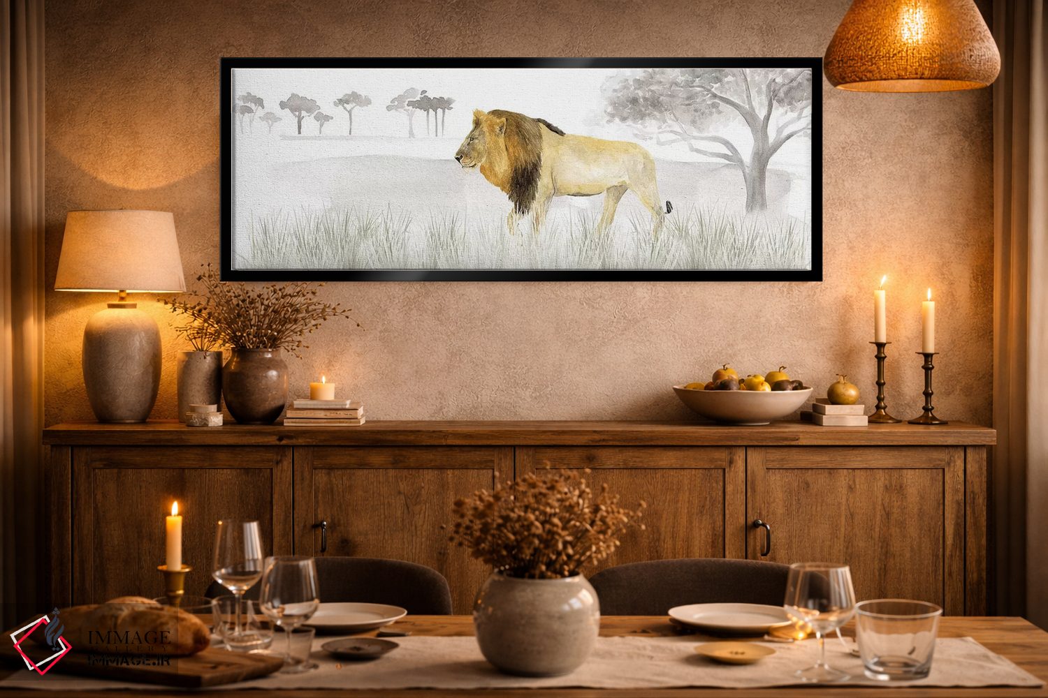 تابلو دکوراتیو پنل افقی شیر سرنگتی اثر تارا رید - D2B