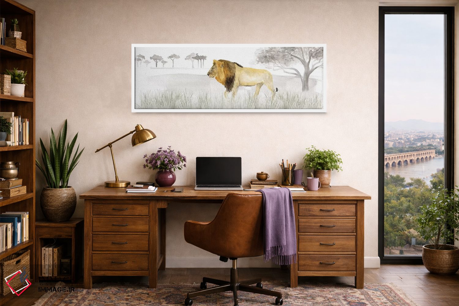 تابلو دکوراتیو پنل افقی شیر سرنگتی اثر تارا رید - D1W