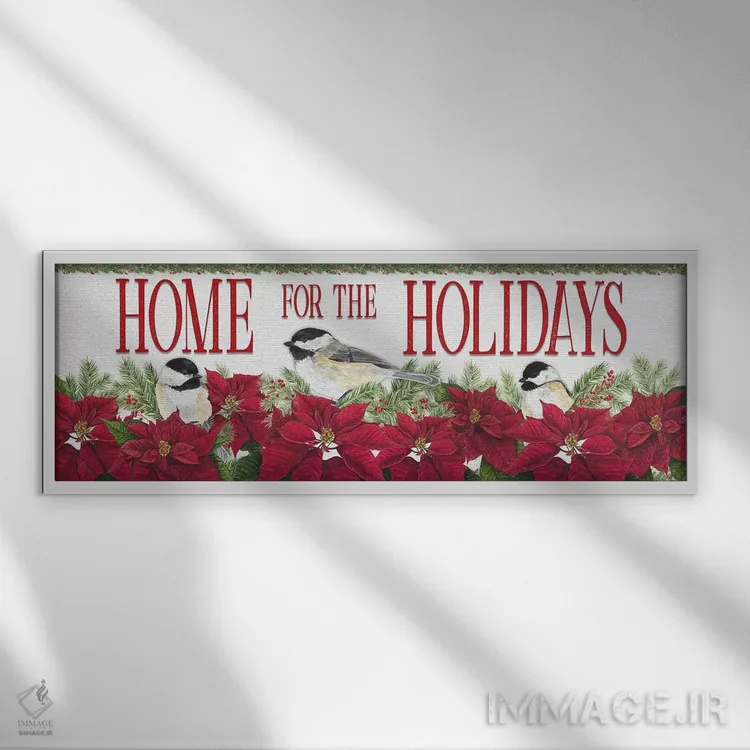 تابلو دکوراتیو چرخ ریسک کریسمسی قرمز اثر تارا رید - نمای قابدار سفید